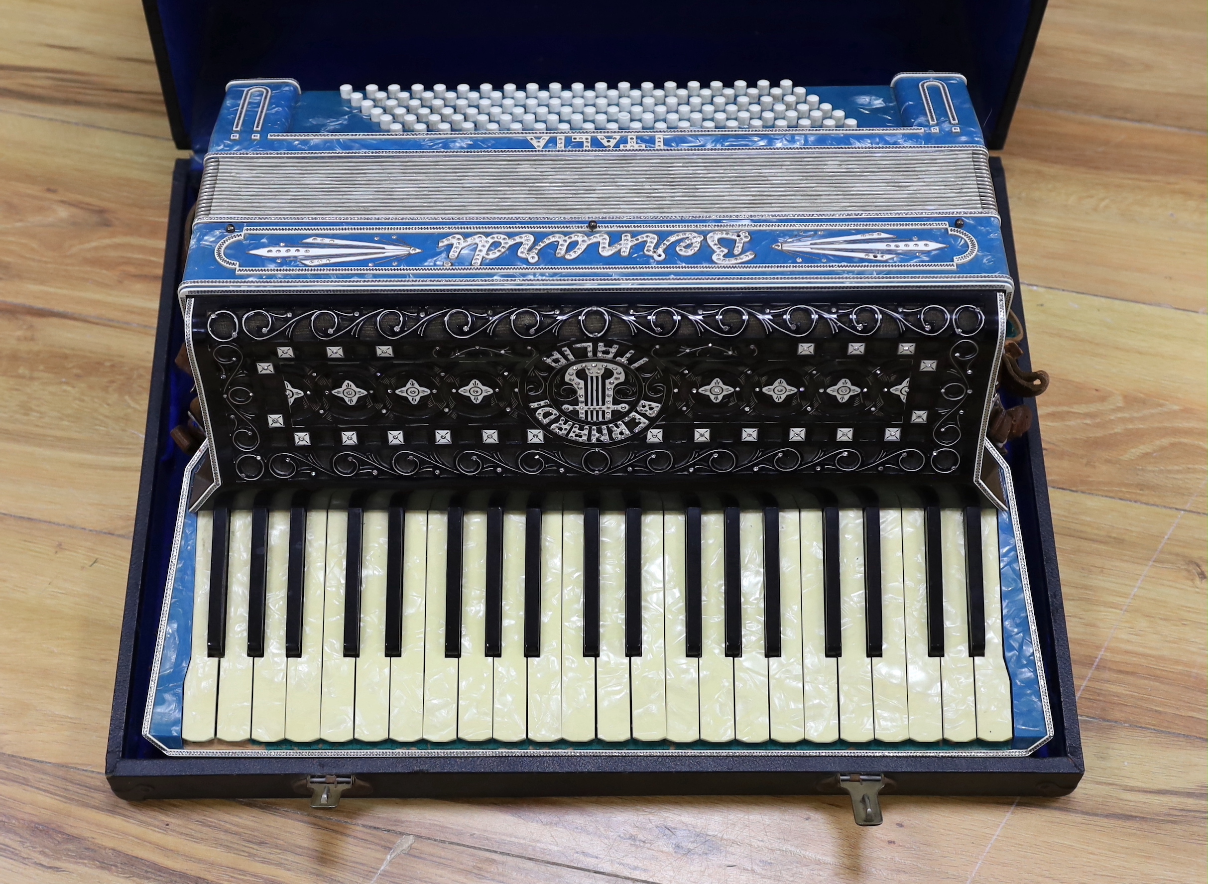 A cased Bernadi piano accordion